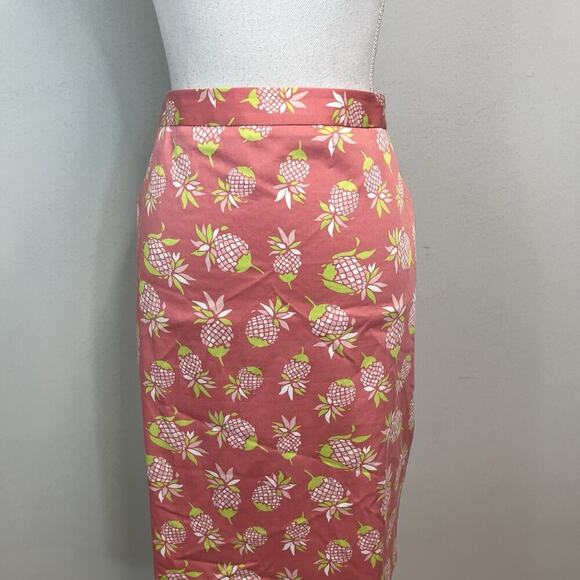 Brooks Brothers 346 Skirt size 12 Pink Green Pineapples Straight Knee Stretch - Picture 2 of 9